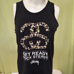Stussy Get Ready Rock Steady Camo Cheetah Logo Men's Black Tank Tops Medium